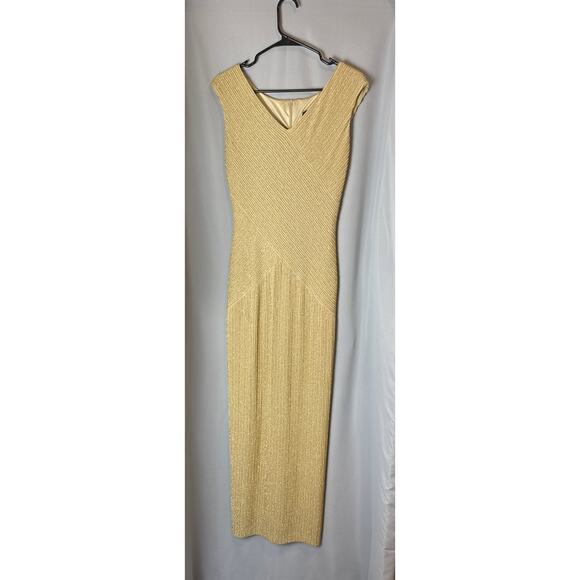 Alex Evenings Formal Dress Gold Metallic Textured Full Length Maxi Size 6 - Picture 1 of 9